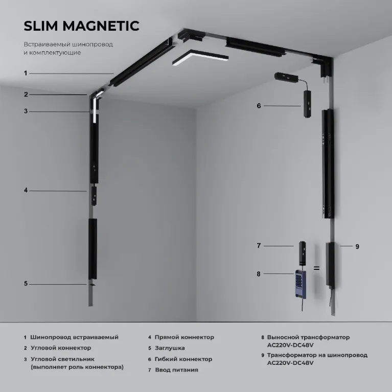 Коннектор угловой внутренний для встраиваемого шинопровода Elektrostandard Slim Magnetic 46903892066