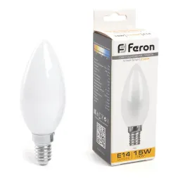 Лампа светодиодная Feron E14 15W 2700K Свеча Матовая 38255