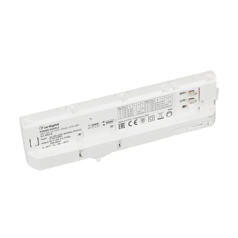 Блок питания для трековых систем Arlight ARJ-SP-22-PFC-TRIAC-4TR-WH (22W, 9-40V, 0.2-0.55A) 055218