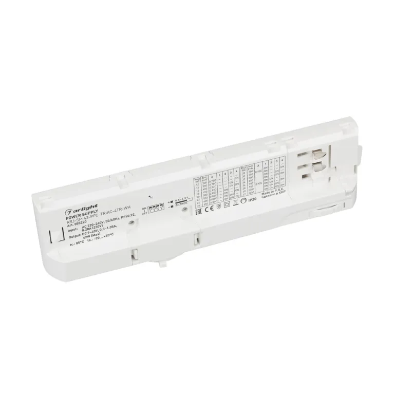 Блок питания для трековых систем Arlight ARJ-SP-42-PFC-TRIAC-4TR-WH (42W, 9-40V, 0.3-1.05A) 055220