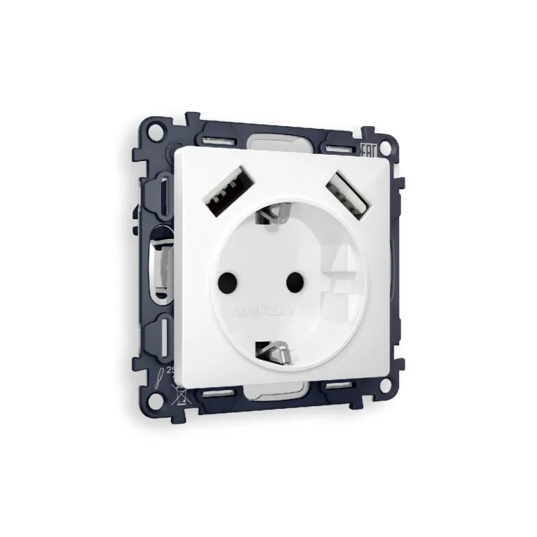 Комплект механизма розетки 2USB A+A 18W (быстрая зарядка) с/з Ambrella Volt Alfa MA109010