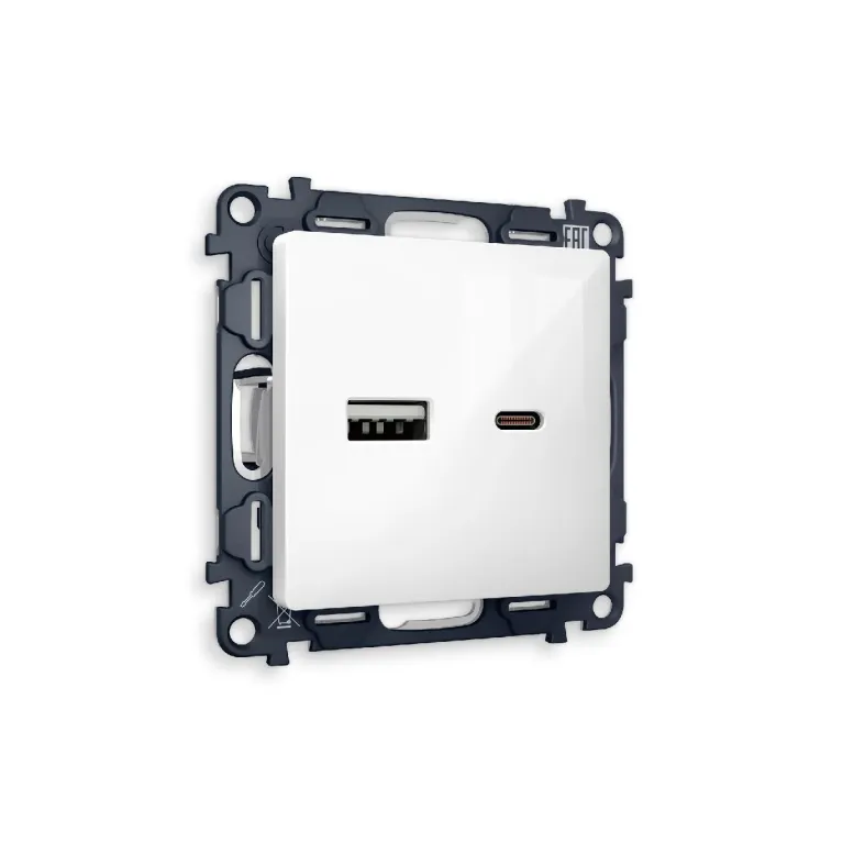 Комплект механизма розетки 2USB A+C 20W (быстрая зарядка) Ambrella Volt Alfa MA111010