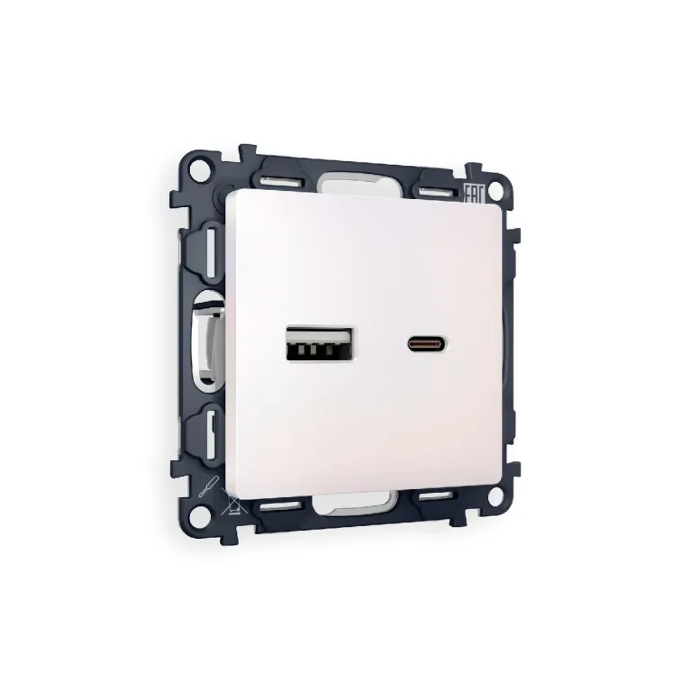 Комплект механизма розетки 2USB A+C 20W (быстрая зарядка) Ambrella Volt Alfa MA211010