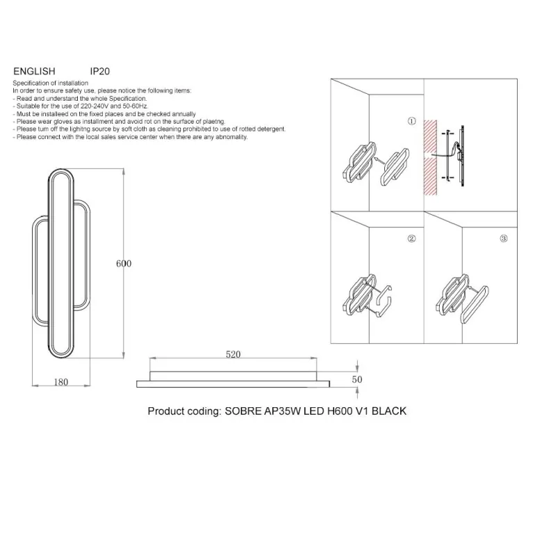 Бра Crystal Lux Sobre Ap35W Led H600 V1 Black