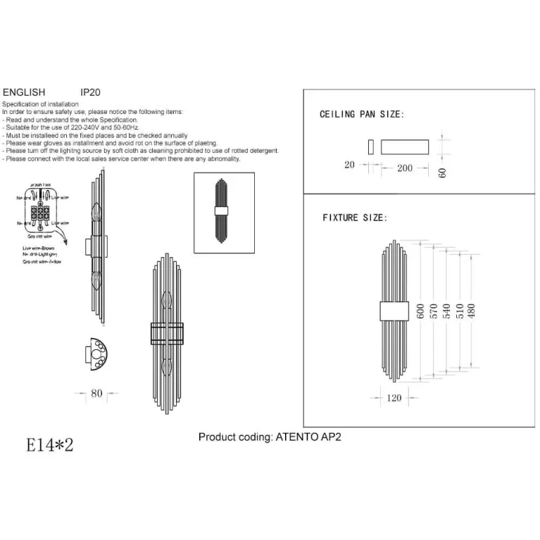 Настенный светильник Crystal Lux Atento AP2 Brass/Transparente