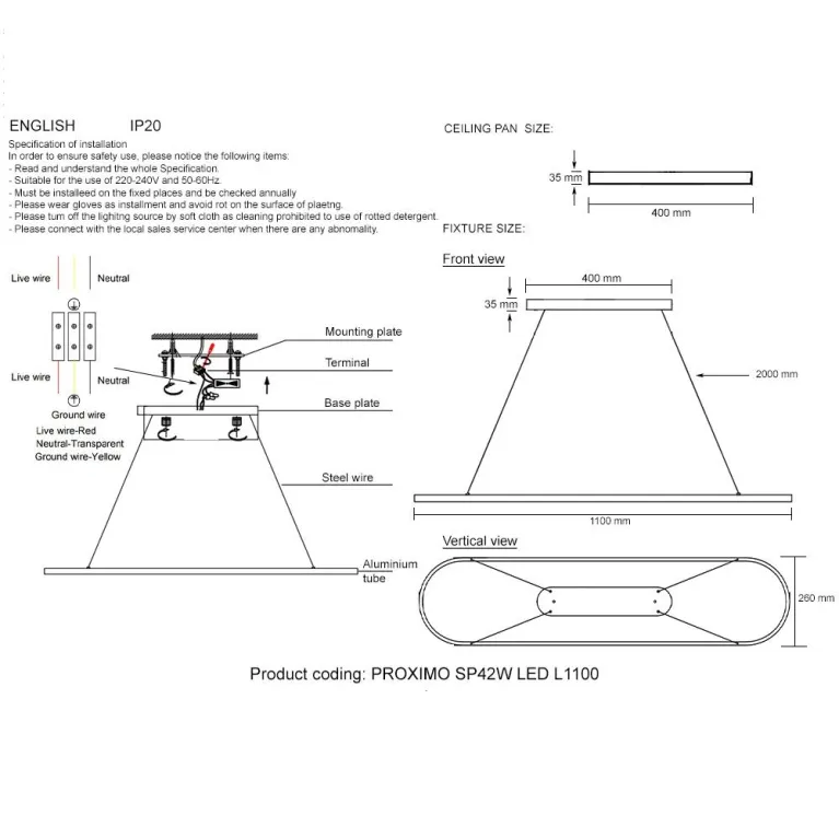 Подвесной светильник Crystal Lux PROXIMO SP42W LED L1100 BLACK