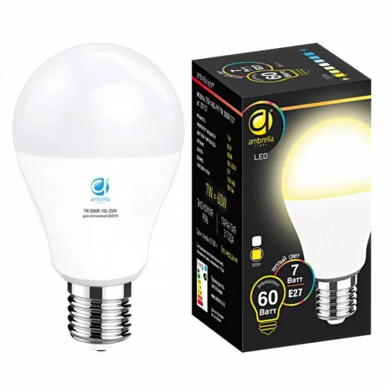 Лампа светодиодная Ambrella light E27 7W 3000K белая 209127