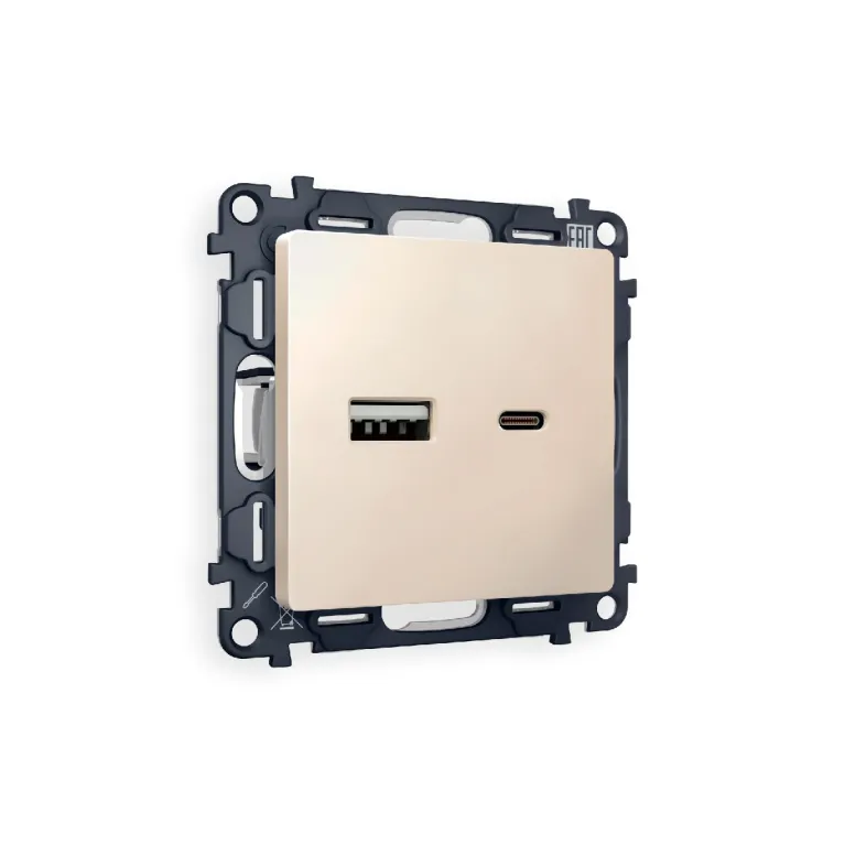 Комплект механизма розетки 2USB A+C 20W (быстрая зарядка) Ambrella Volt Alfa MA331010