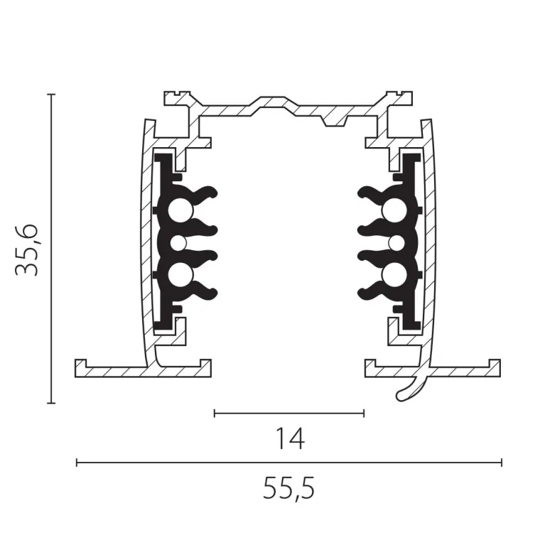 Шинопровод шестиконтактный встраиваемый трехфазный (круглые медные жилы) 2м 503028-R-DALI