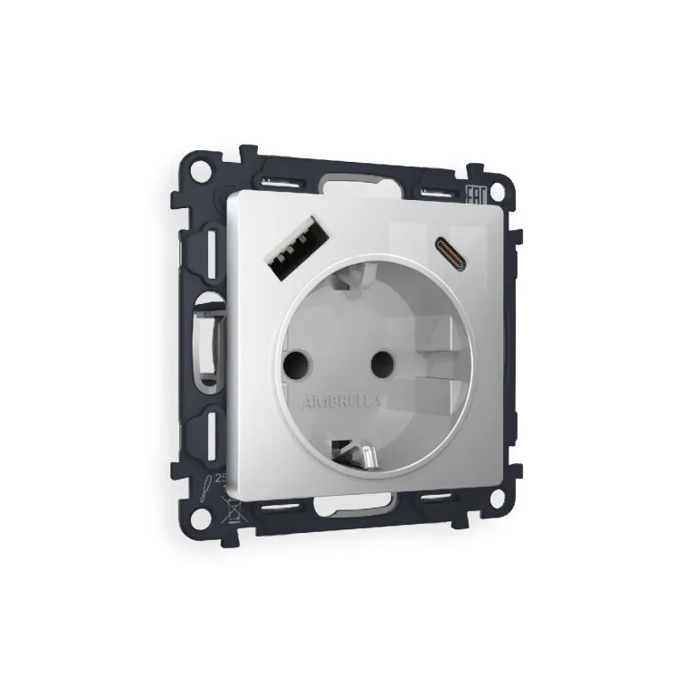 Комплект механизма розетки 2USB A+C 20W (быстрая зарядка) с/з Ambrella Volt Alfa MA410010