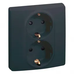 Розетка 2X2К+З Legrand Etika 16A 250V с/з со шторками безвинтовой зажим немецкий стандарт антрацит 6
