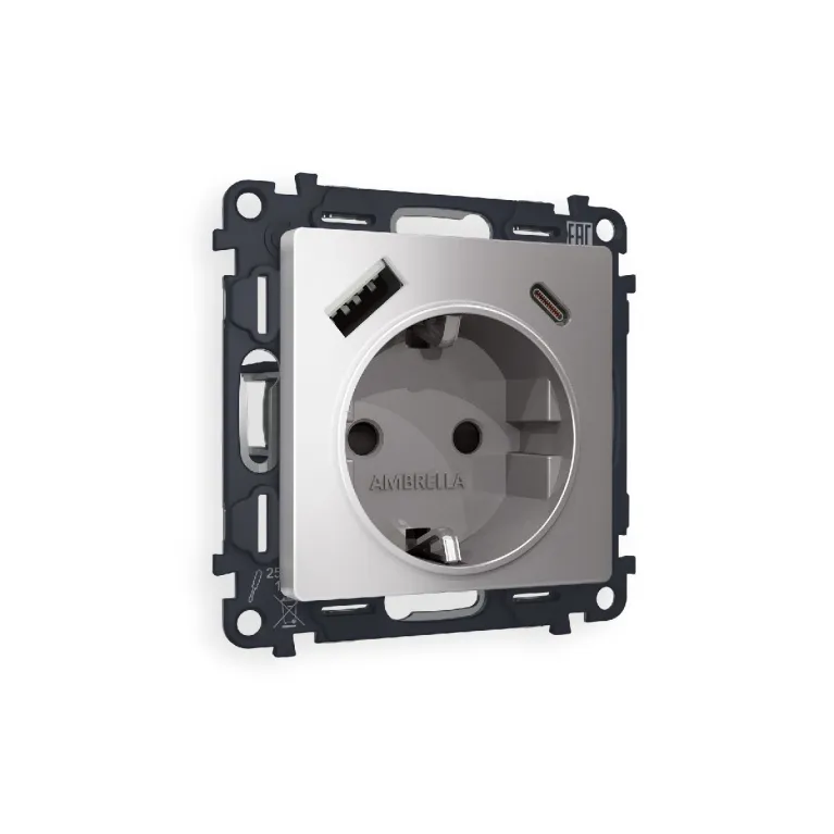Комплект механизма розетки 2USB A+C 20W (быстрая зарядка) с/з Ambrella Volt Alfa MA510010