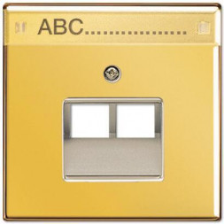 Накладка 2-ой наклонной телефонной/компьютерной розетки с полем для надписи Jung LS 990 блеск золота
