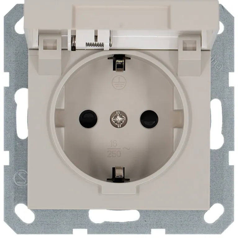Розетка SHUKO с крышкой и защитными шторками 16A 250V 2P+T, цвет Тауп Jasmart G5505T