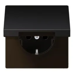 Розетка с заземлением с крышкой безвинтовой зажим Jung LS 990 dark AL1520KLD