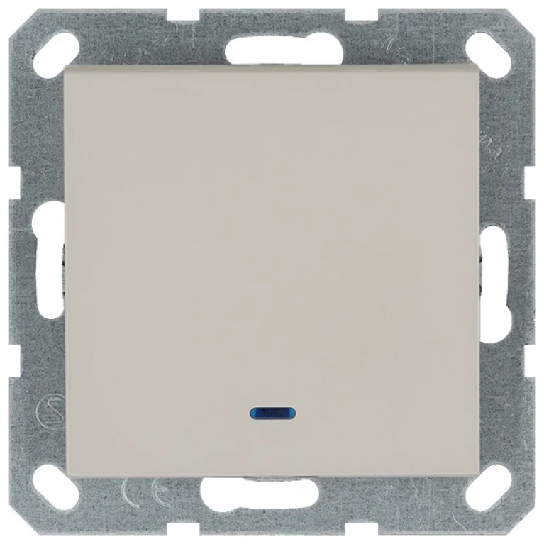 Выключатель одноклавишный проходной со светодиодом 10A 250V с накладкой, цвет Тауп Jasmart G3012NT