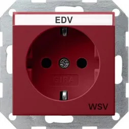 Розетка Gira System 55 Schuko WSV с/з 16A 250V безвинтовой зажим красный 047402