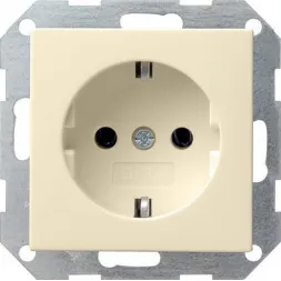 Розетка Gira System 55 Schuko с/з 16A 250V безвинтовой зажим кремовый глянцевый 046601