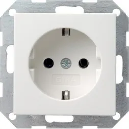 Розетка Gira System 55 Schuko с/з 16A 250V безвинтовой зажим чисто-белый шелковисто-матовый 046627