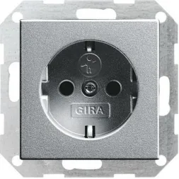 Розетка Gira System 55 Schuko с/з со шторками 16A 250V безвинтовой зажим алюминий 045326