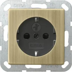 Розетка Gira System 55 Schuko с/з со шторками 16A 250V безвинтовой зажим бронза/черный 0453603