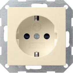 Розетка Gira System 55 Schuko с/з со шторками 16A 250V безвинтовой зажим кремовый глянцевый 045301