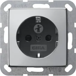 Розетка Gira System 55 Schuko с/з со шторками 16A 250V безвинтовой зажим хром/черный 0453605