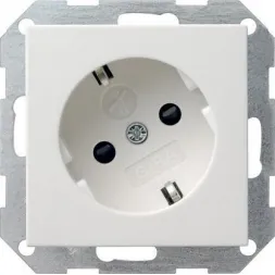 Розетка Gira System 55 Schuko с/з со шторками 16A 250V безвинтовой зажим чисто-белый глянцевый 04180