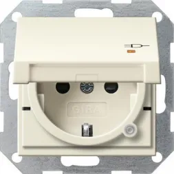 Розетка Gira System 55 Schuko с/з со шрышкой 16A 250V безвинтовой зажим кремовый глянцевый
