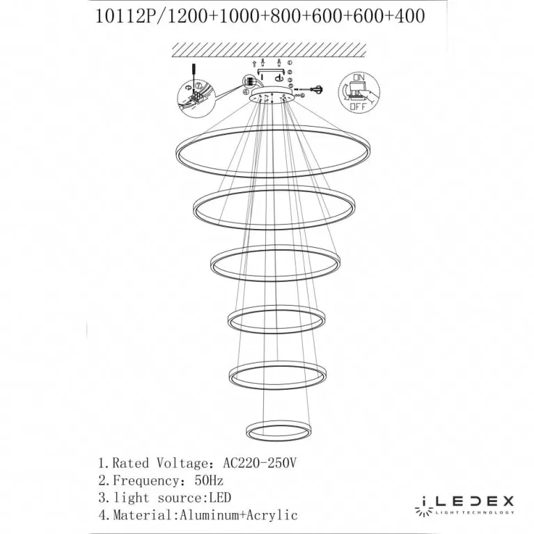 Подвесной светодиодный светильник iLedex Axis 10112P/6-167W-3000K (12/10/8/6/6/4) BR