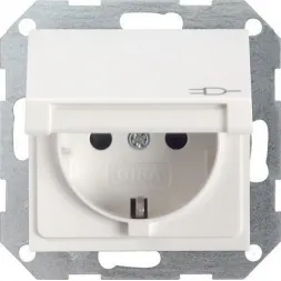 Розетка Gira System 55 Schuko с/з со шторками крышкой 16A 250V безвинтовой зажим чисто-белый глянцев