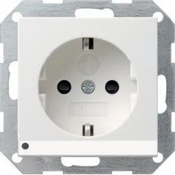 Розетка Gira System 55 Schuko с/з со шторками подсветкой 16A 250V безвинтовой зажим чисто-белый шелк
