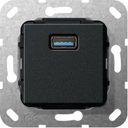 Розетка USB 3.0 A Gira System 55 разветвительный кабель черный матовый 568310