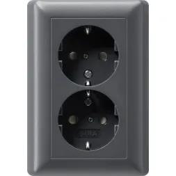 Розетка двойная Gira System 55 Schuko с/з со шторками 16A 250V безвинтовой зажим антрацит 078328