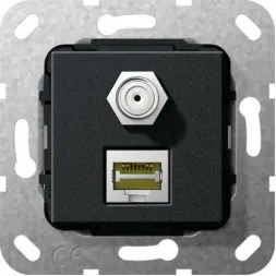 Розетка двойная MJ RJ45-SAT-F Gira System 55 6a кат черный матовый 569710