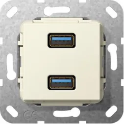 Розетка двойная USB 3.0 A Gira System 55 кремовый глянцевый 568401
