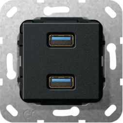 Розетка двойная USB 3.0 A Gira System 55 черный матовый 568410