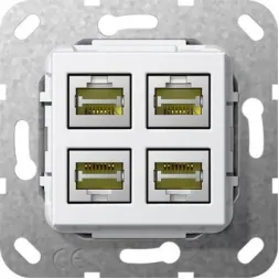 Розетка компьютерная 4-местная MJ RJ45 Gira System 55 6a кат чисто-белый глянцевый 569803