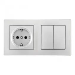 Выключатель двухклавишный с розеткой Arte Milano SET06-2-30-2-40-1 silver