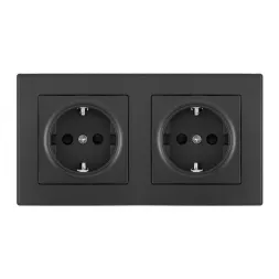 Розетка двойная (двухпостовая) с/з и шторками Arte Milano SET06-2-40-1x2 black