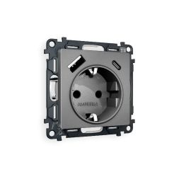 Комплект механизма розетки 2USB A+C 20W (быстрая зарядка) с/з Ambrella Volt Alfa MA660010