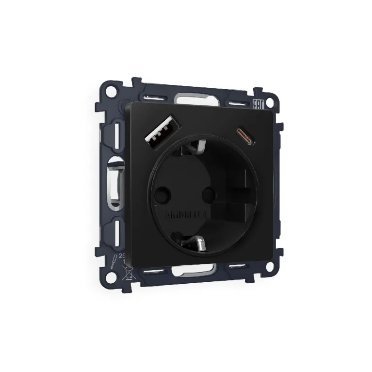 Комплект механизма розетки 2USB A+C 20W (быстрая зарядка) с/з Ambrella Volt Alfa MA810010