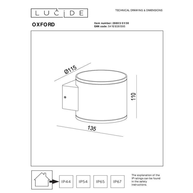 Уличный настенный светильник Lucide Oxford 28803/01/30