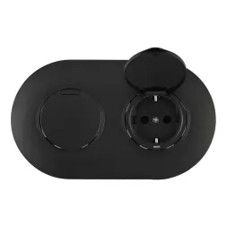Круглая розетка двойная (двухпостовая) с/з и шторками Arte Milano SET08-2-41-1x2 black