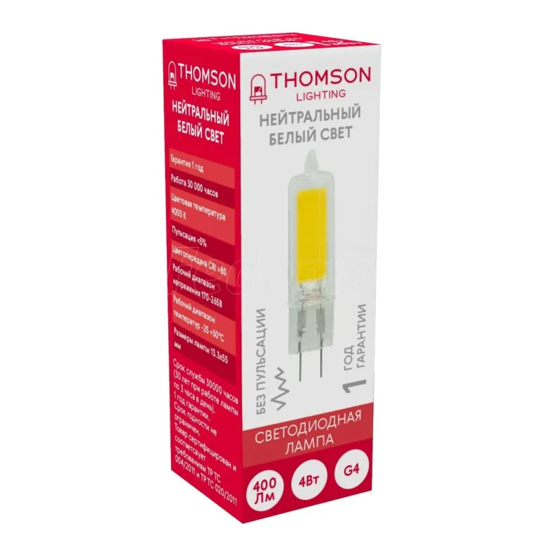 Лампа светодиодная Thomson G4 4W 4000K прозрачная TH-B4201