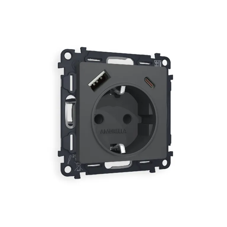 Комплект механизма розетки 2USB A+C 20W (быстрая зарядка) с/з Ambrella Volt Alfa MA910010