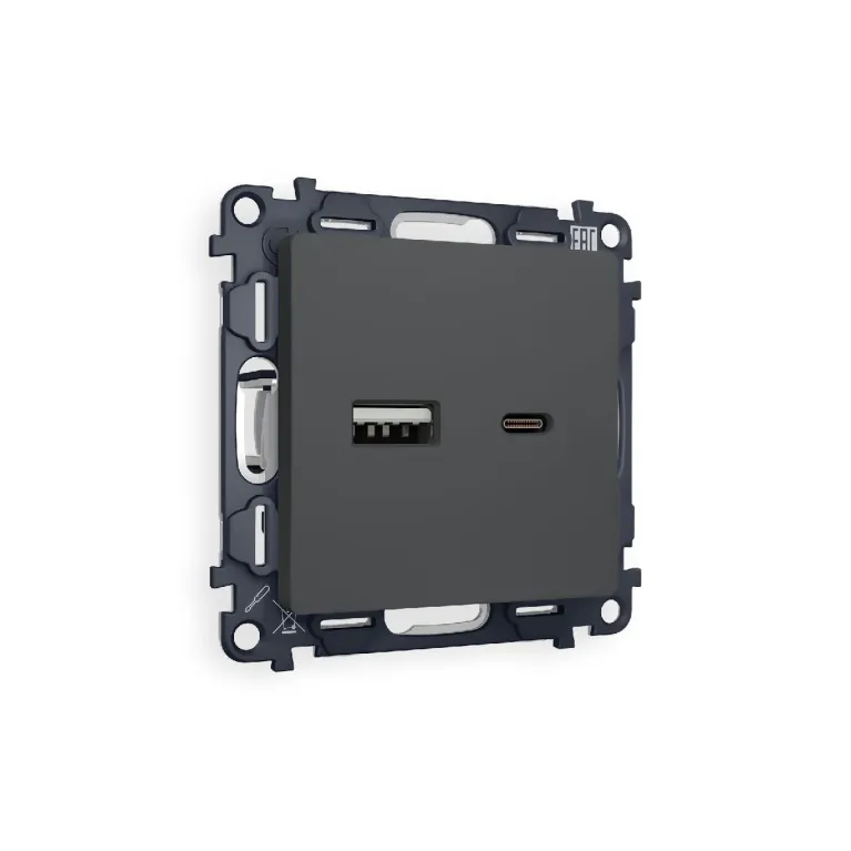 Комплект механизма розетки 2USB A+C 20W (быстрая зарядка) Ambrella Volt Alfa MA911010