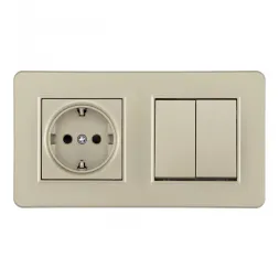 Выключатель двухклавишный с розеткой Arte Milano SET16-2-40-1-30-2 shampan