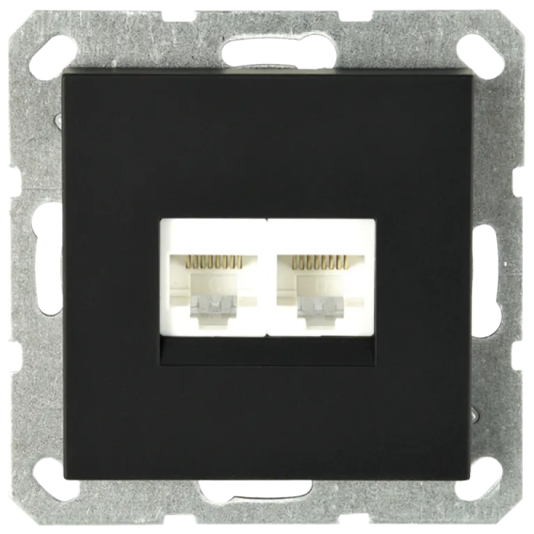 Интернет розетка Jasmart двойная разъем RJ45х2 с накладкой черный матовый (soft touch) G6106PB