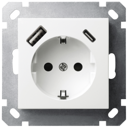 Розетка SHUKO Jasmart с USB тип A-C с защитными шторками 25W 16A 250V 2P+T белый глянцевый G5501USB-